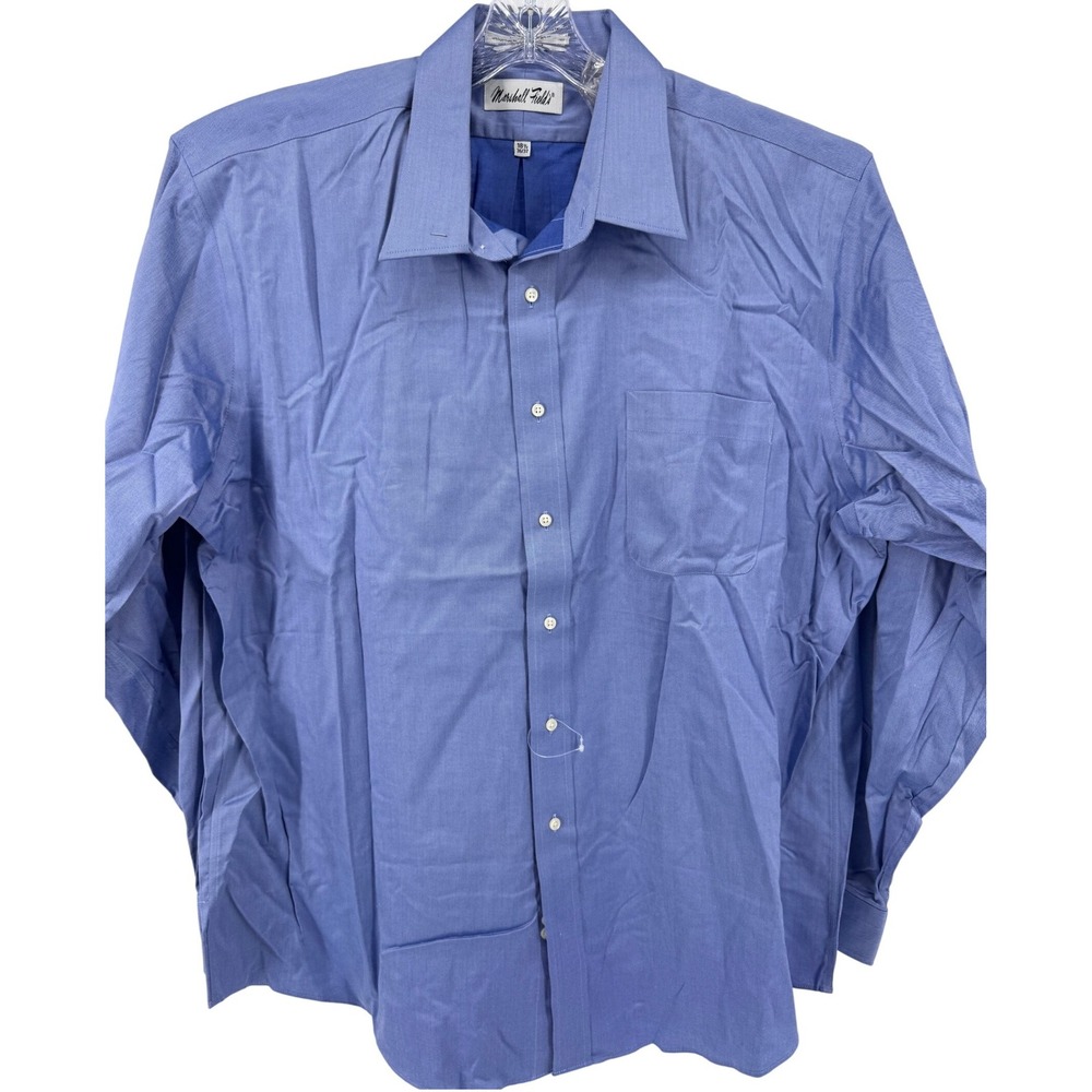 Marshall Fields Shirt 18.5 36 37 Men Blue‎ Cotton Non Iron Stain Resistant Dress
